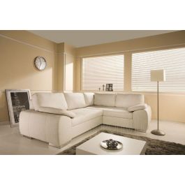 ENZO Faux Leather Corner Sofa Bed with Storage Cream Right