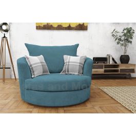 Joy Swivel Cuddle Chair Velour Fabric Teal Ocean