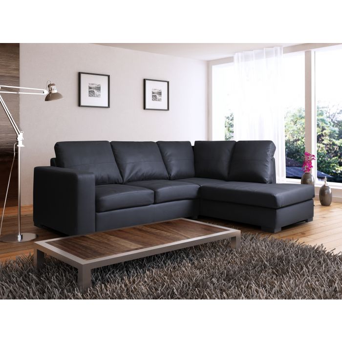 WESTPOINT Faux Leather Corner Sofa Black Right