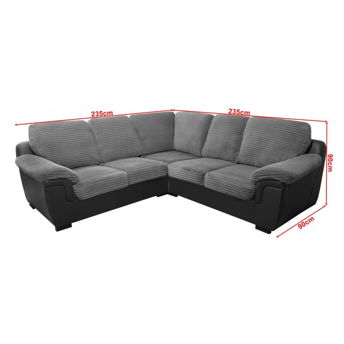 AMY Fabric Corner Sofa Grey Jumbo Cord