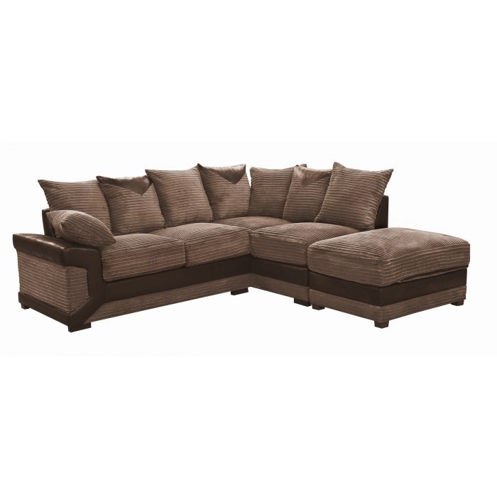 Dino Fabric Corner Sofa, Brown Leather And Material Corner Sofa Set