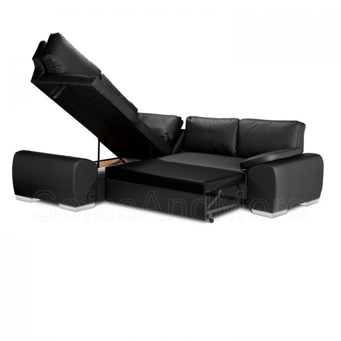 ENZO Faux Leather Corner Sofa Bed with Storage Black Left