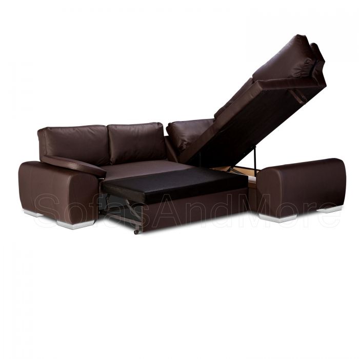 ENZO Faux Leather Corner Sofa Bed with Storage Brown Right