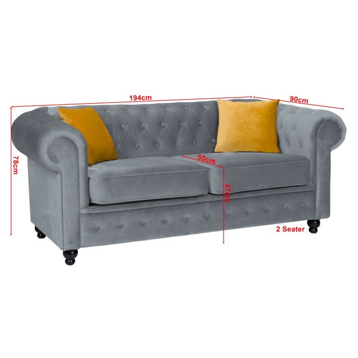 Hilton Chesterfield Style 2 Seater Sofa Bed GreyFrench Velvet Fabric