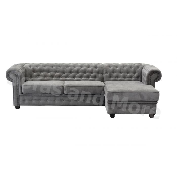 Chesterfield Velour Fabric Corner Sofa Right Hand Side