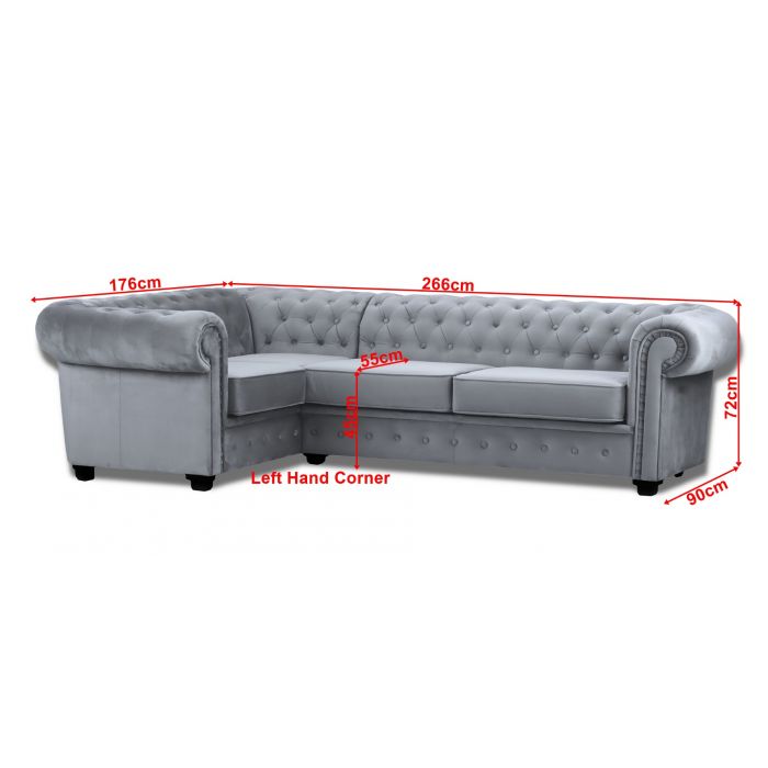 CHESTERFIELD STYLE FRENCH VELVET FABRIC MARIOT CORNER SOFA LEFT