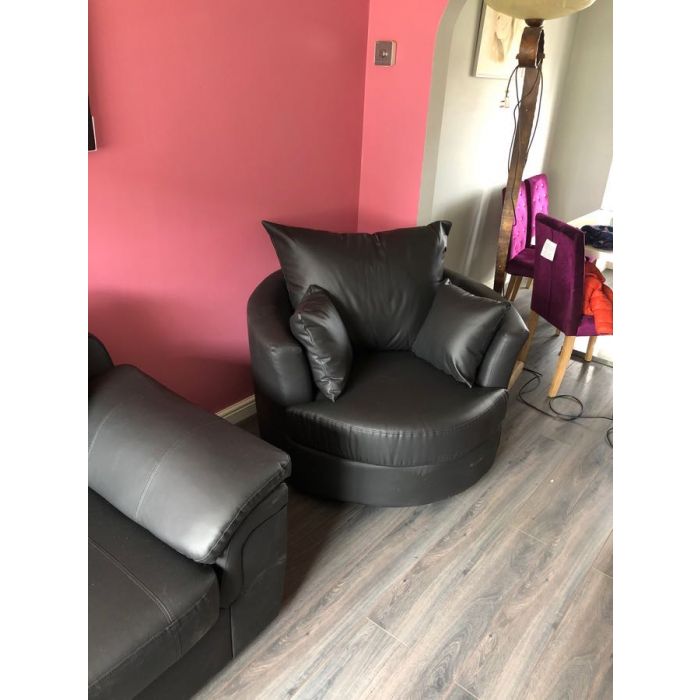 Joy Swivel Cuddle Chair Black Faux Leather