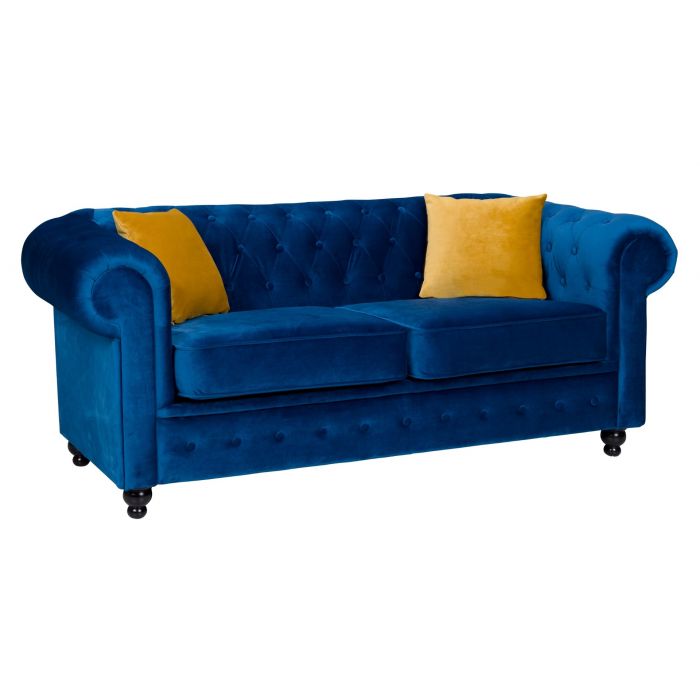 Blue velvet store chesterfield sofa bed