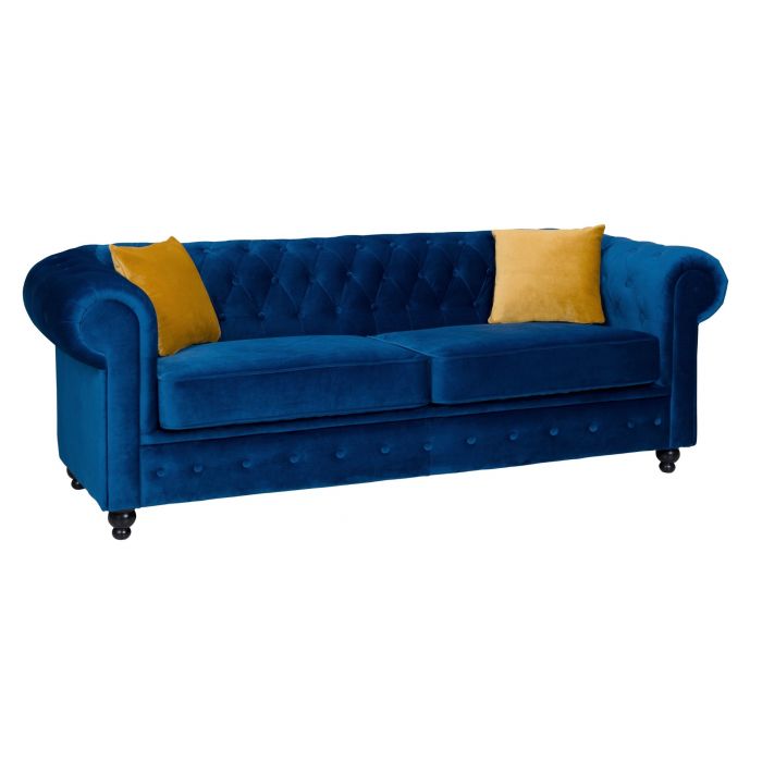 3 Seater Sofa Bed Blue French Velvet Fabric, French Velvet Chesterfield Sofa