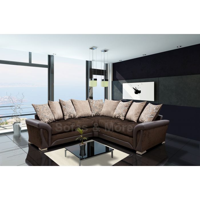 Leather and store fabric corner sofa