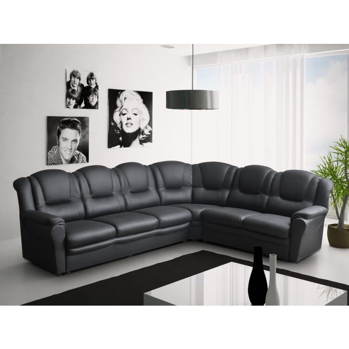 Texas Faux Leather Black Corner Sofa, Black Faux Leather Corner Sofa Bed