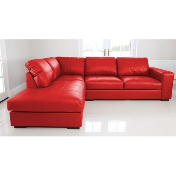 Red leather corner deals sofa