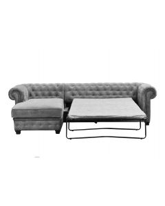 Chesterfield Velour Fabric Corner Sofa Bed Left Hand Side