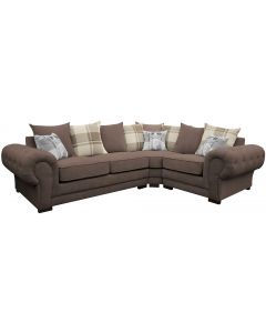 Verona Fabric Corner Sofa Velour Chesterfield Style Right Chocolate/Brown