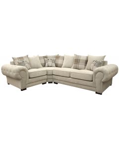 Verona Fabric Corner Sofa Velour Chesterfield Style Left Cream/Brown