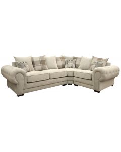 Verona Fabric Corner Sofa Velour Chesterfield Style Right Cream/Brown