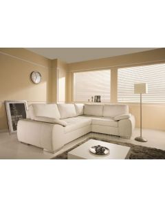 ENZO Faux Leather Corner Sofa Bed with Storage Cream Right
