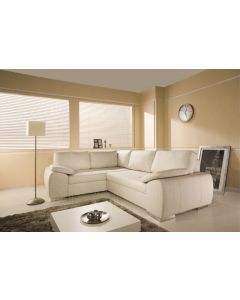 ENZO Faux Leather Corner Sofa Bed with Storage Cream Left