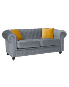 Hilton Chesterfield Style 2 Seater Sofa Bed GreyFrench Velvet Fabric 