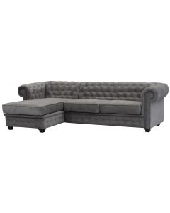 Chesterfield Velour Fabric Corner Sofa Left Hand Side  