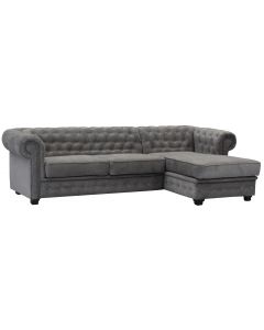 Chesterfield Velour Fabric Corner Sofa Right Hand Side  