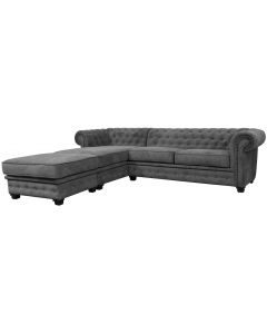Chesterfield Velour Fabric Corner Sofa Left Hand Side With Footstool