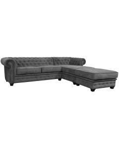 Chesterfield Velour Fabric Corner Sofa Bed Right Hand Side With Footstool