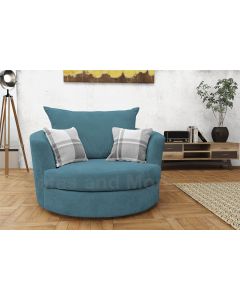 Joy Swivel Cuddle Chair Velour Fabric Teal Ocean