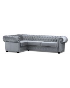 CHESTERFIELD STYLE FRENCH VELVET FABRIC MARIOT CORNER SOFA LEFT HAND SIDE