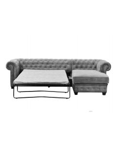 Chesterfield Velour Fabric Corner Sofa Bed Right Hand Side
