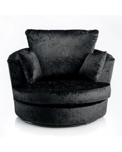 Joy Swivel Cuddle Chair Black Fabric Crushed Velvet