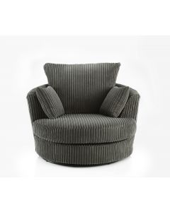 Joy Swivel Cuddle Chair Grey Full Fabric Jumbo Cord