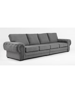 Verona Fabric 4 Seater Sofa Velour Chesterfield Style Grey Full Back Cushions