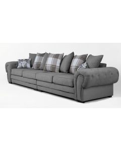 Verona Fabric 4 Seater Sofa Velour Chesterfield Style Grey