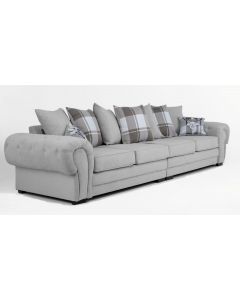 Verona Fabric 4 Seater Sofa Velour Chesterfield Style Light Grey