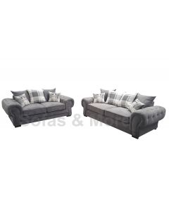 Verona Fabric 3+2 Seater Sofa Velour Chesterfield Style Graphite/Grey
