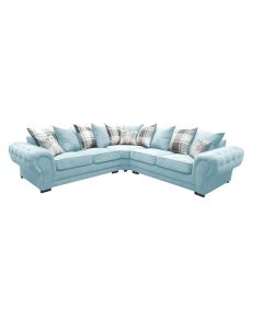 Verona Fabric Corner Sofa Velour Chesterfield Style Blue/Grey