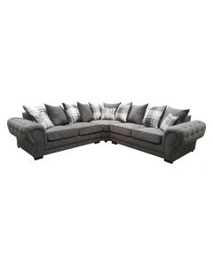 Verona Fabric Corner Sofa Velour Chesterfield Style Graphite/Grey