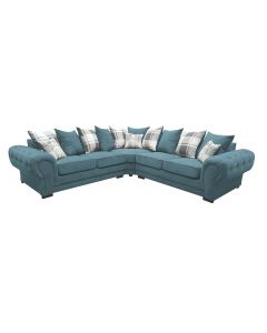 Verona Fabric Corner Sofa Velour Chesterfield Style Ocean/Grey