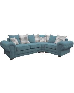 Verona Fabric Corner Sofa Velour Chesterfield Style Right Ocean/Grey