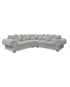 Verona Fabric Corner Sofa Velour Chesterfield Style Silver/Brown