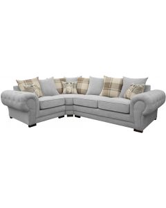 Verona Fabric Corner Sofa Velour Chesterfield Style Left Silver/Brown