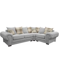 Verona Fabric Corner Sofa Velour Chesterfield Style Right Silver/Brown