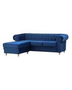 Chesterfield Style French Velvet Fabric Windsor Corner Sofa Left Hand Side  