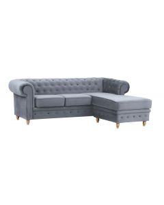 Chesterfield Style French Velvet Fabric Windsor Corner Sofa Right Hand Side  