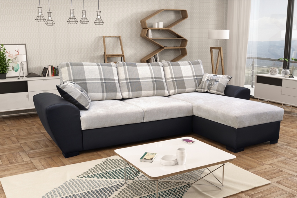 Alabama Corner Sofa Bed Black L Grey